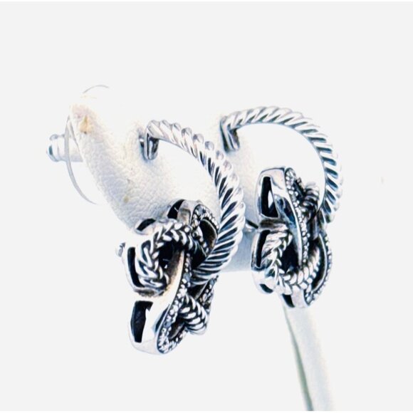 Estate Sterling Silver 925 Love Knot Dangle Half Hoop Earrings 5.7g Push Backs - Picture 2 of 7